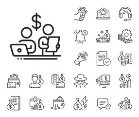 Wall Mural - Money investment sign. Cash money, loan and mortgage outline icons. Budget accounting line icon. Stock shares traders symbol. Budget accounting line sign. Credit card, crypto wallet icon. Vector