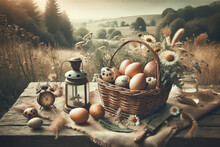  Vintage Style Easter Eggs In A Countryside Setting.