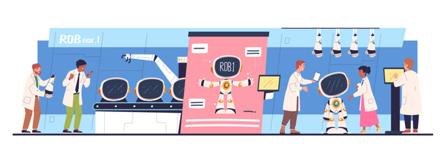 Wall Mural - making robot lab. engineers build robots in science laboratory, bot invention development or hardwar