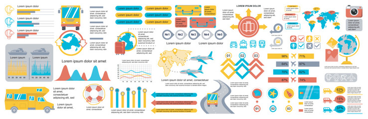 Poster - Mega set of travel infographic elements data visualization vector design template. Can be used for steps, options, business process, workflow, diagram, flowchart, timeline. Bundle info graphics.