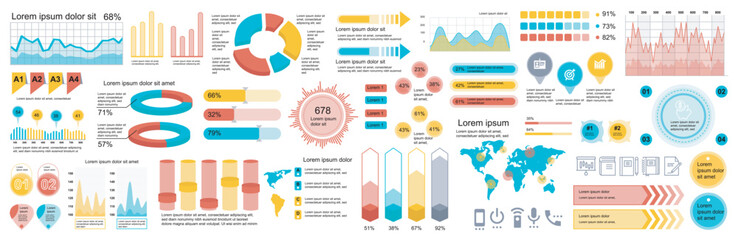 mega set of infographic elements data visualization vector design template. can be used for steps, o