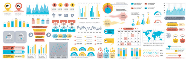 Poster - Mega set of infographic elements data visualization vector design template. Can be used for steps, options, business process, workflow, diagram, flowchart, timeline, marketing. Bundle info graphics.