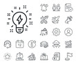 Creativity light bulb with lightning bolt sign. Salaryman, gender equality and alert bell outline icons. Inspiration line icon. Graphic art symbol. Inspiration line sign. Vector