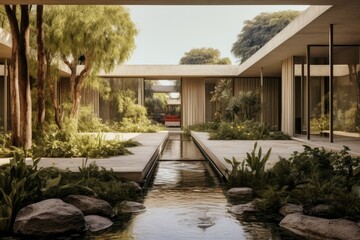 Wall Mural - Luxury modern house in the garden with swimming pool and garden.