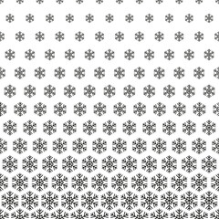 Wall Mural - Snowflake seamless pattern. Repeating black fading snowflakes isolated on white background. Repeated fadew halftone texture. Gradation faded prints. Repeat lattice. Fades degrade. Vector illustration