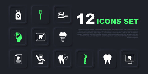 Canvas Print - Set Tooth, Online dental care, X-ray of tooth, Dental floss, Toothache, Medical chair, Toothbrush and icon. Vector