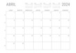 Abril Calendario 2024 Mensual para imprimir con numero de semanas A4
