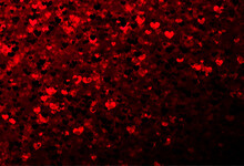 Dark Red Magic Background With Glittering Heart Shapes. Happy Valentine's Day Header Or Banner Or Letter Template.