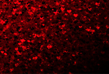 Wall Mural - Dark red magic background with glittering heart shapes. Happy Valentine's day header or banner or letter template.