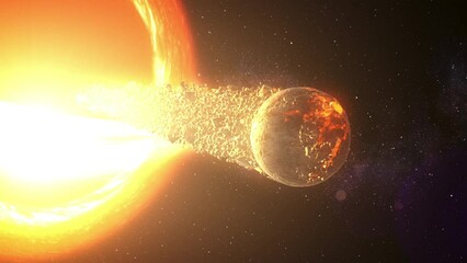 Wall Mural - supermassive black hole sucks alien planet 3d rendering of large black hole pulling planets, sci-fi 