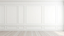 Empty White Panelling Wall Background, Classical Design, With Light Colored Floors. Mock Up