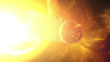 Wall Mural - massive orange black hole sucks alien planet 3d rendering of large black hole pulling planets, sci-f
