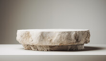 Podium Made Of Rough Stones On A White Background. Mockup For Product Demonstration.