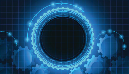 Futuristic technology  background.  gear wheel technology glow light . hi tech, engineering blue background .vector.