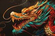 Colorful chinese dragon head on black background. Abstract illustration.