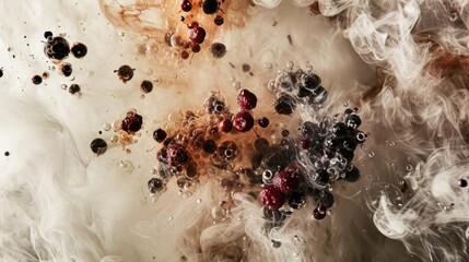 Wall Mural -  a close up of a bunch of berries on a white surface with smoke coming out of the top of it.