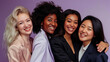Happy International Women's day, group of happy diverse women in suits of different races