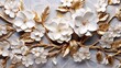 3d wallpaper floral tree with white flower leaves and golden stem