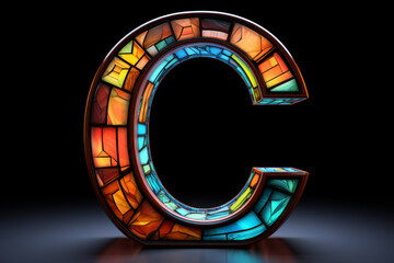 Stained glass 3D render of the letter 