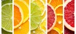 © Ilja - Citrus fruit collage  divided with white vertical lines, 7  segments, bright white light
