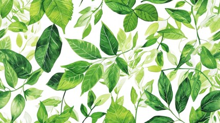 Sticker -  a close up of a green leafy pattern on a white background with green leaves on the top of the leaves.