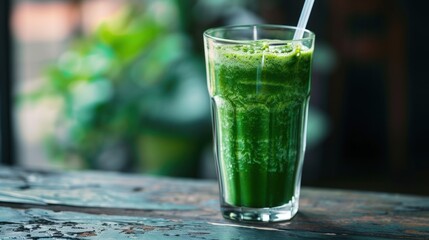 Poster -  a glass filled with a green liquid and a straw sticking out of the top of the cup with a straw sticking out of it.