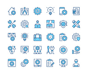 Wall Mural - Engineering icons set. Vector line icons. Blue color outline stroke symbols. Modern concepts