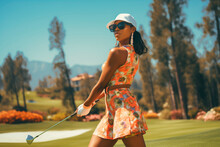 Black Female Golfer On A Golf Course