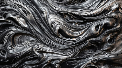 Abstract black and silver acrylic painted fluted 3d painting texture luxury background banner on canvas - Silver and black waves swirls. Decor concept. Wallpaper concept. Art concept. 3d concept.