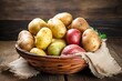A basket full of different types of potatoes