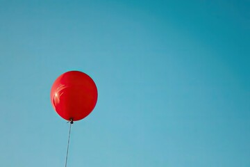 Single red balloon soaring in a clear sky Freedom theme