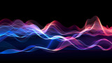 Fototapeta  - Abstract sound waves visualized as colorful pulsating ribbons on a black background
