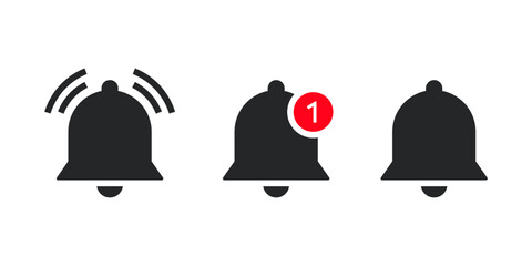 Poster - Notification bell icon set. Ringing bell reminder icon or alarm alert sign - Web icons collection set