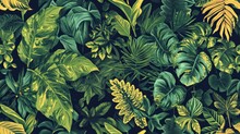  A Close Up Of A Bunch Of Green And Yellow Leaves On A Black Background With Yellow And Green Leaves On It.