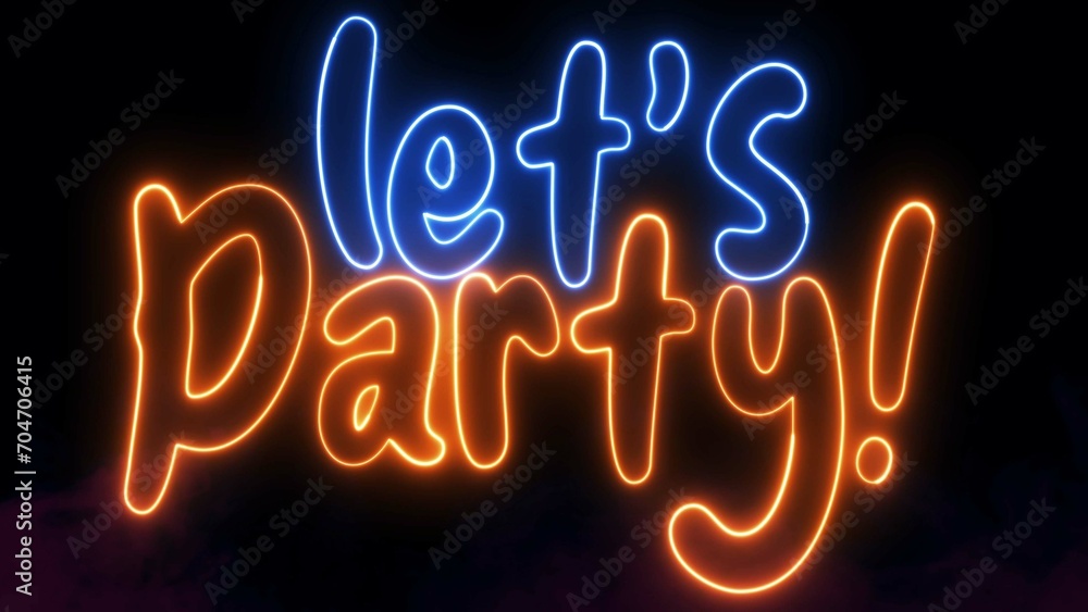 Let's Party text font with neon light. Luminous and shimmering haze ...