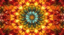  A Multicolored Image Of A Flower On A Red, Yellow, Orange, And Green Background With A Circular Design In The Center.