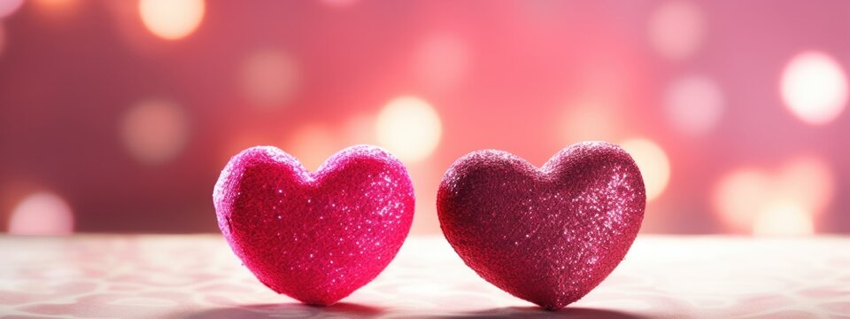 two red hearts are featured against a bright background