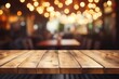 Blurry cafe background with wooden table perfect for product display or montage
