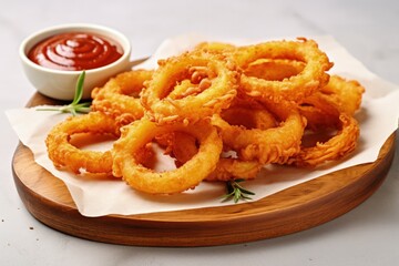 Sticker - Onion rings and ketchup on cutting board