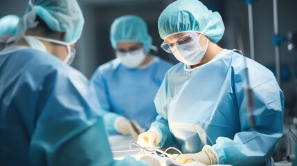 Wall Mural - Surgeons performing an operation in a hospital operating room