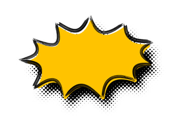 Sticker - Yellow comic cartoon explosion speech bubble on halftone shadow.