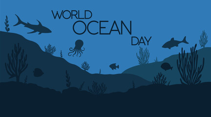 Wall Mural - Poster for World Oceans Day with underwater life