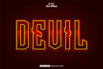 Wall Mural - devil text effect with red graphic style and editable.