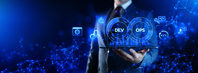 devops dev ops software development. business technology automation process concept