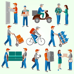 Wall Mural - delivery person set door figure bike carry freight