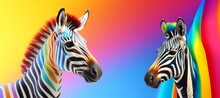A Pair Of Zebras Stand Together, Depicted In A Vibrant And Stylized Digital Art Piece.