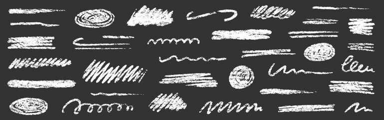 Aufkleber - Chalk brush underline stroke set. Crayon marker highlight scribble stroke. Vector hand drawn brush underline element set for accent, crayon texture emphasis element. Rough chalk vector illustration
