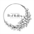 Geometric wedding floral invitation, polygonal line art with floral wedding chic invitation