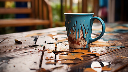 Poster - cup of coffee on wooden table