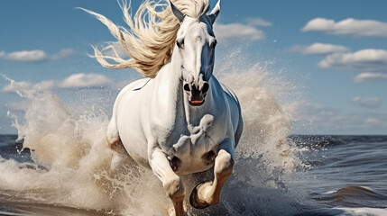 Wall Mural - white horse on the beach